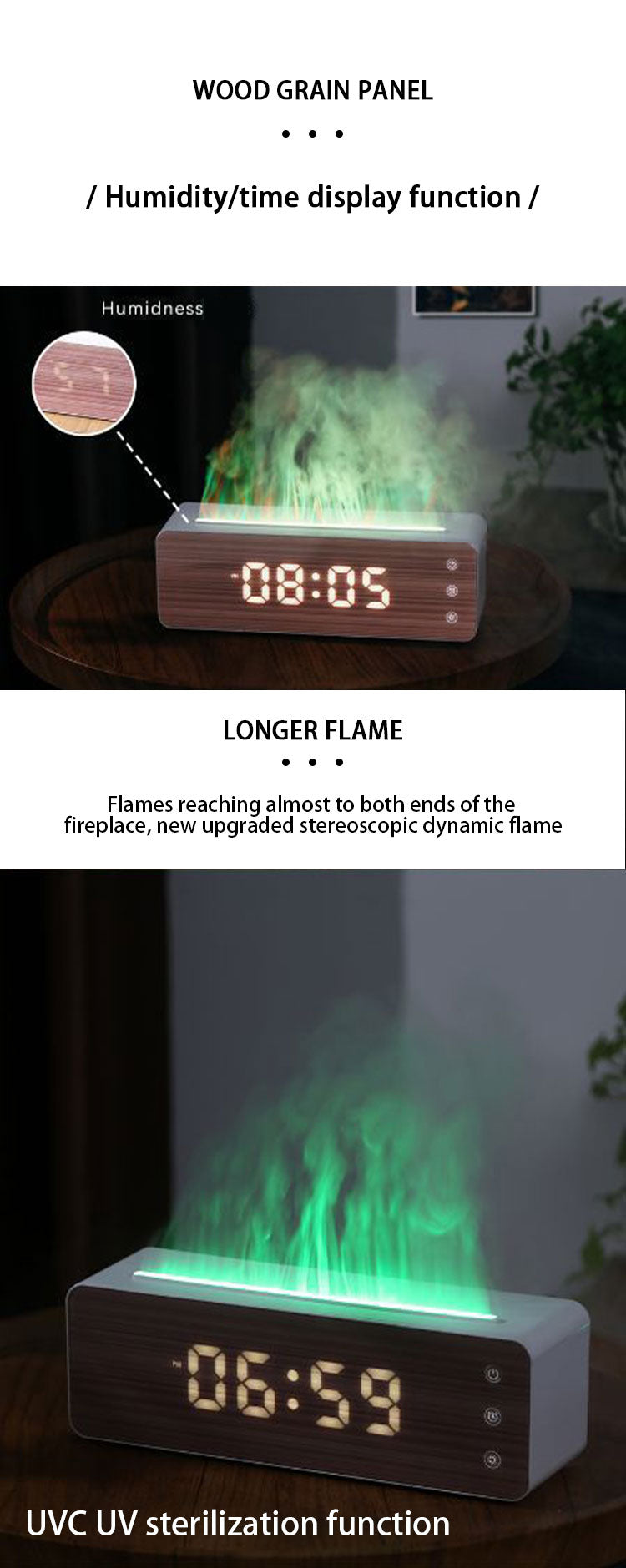 FlameClock™ – Luftbefeuchter mit Flammen-Effekt & LED-Uhr